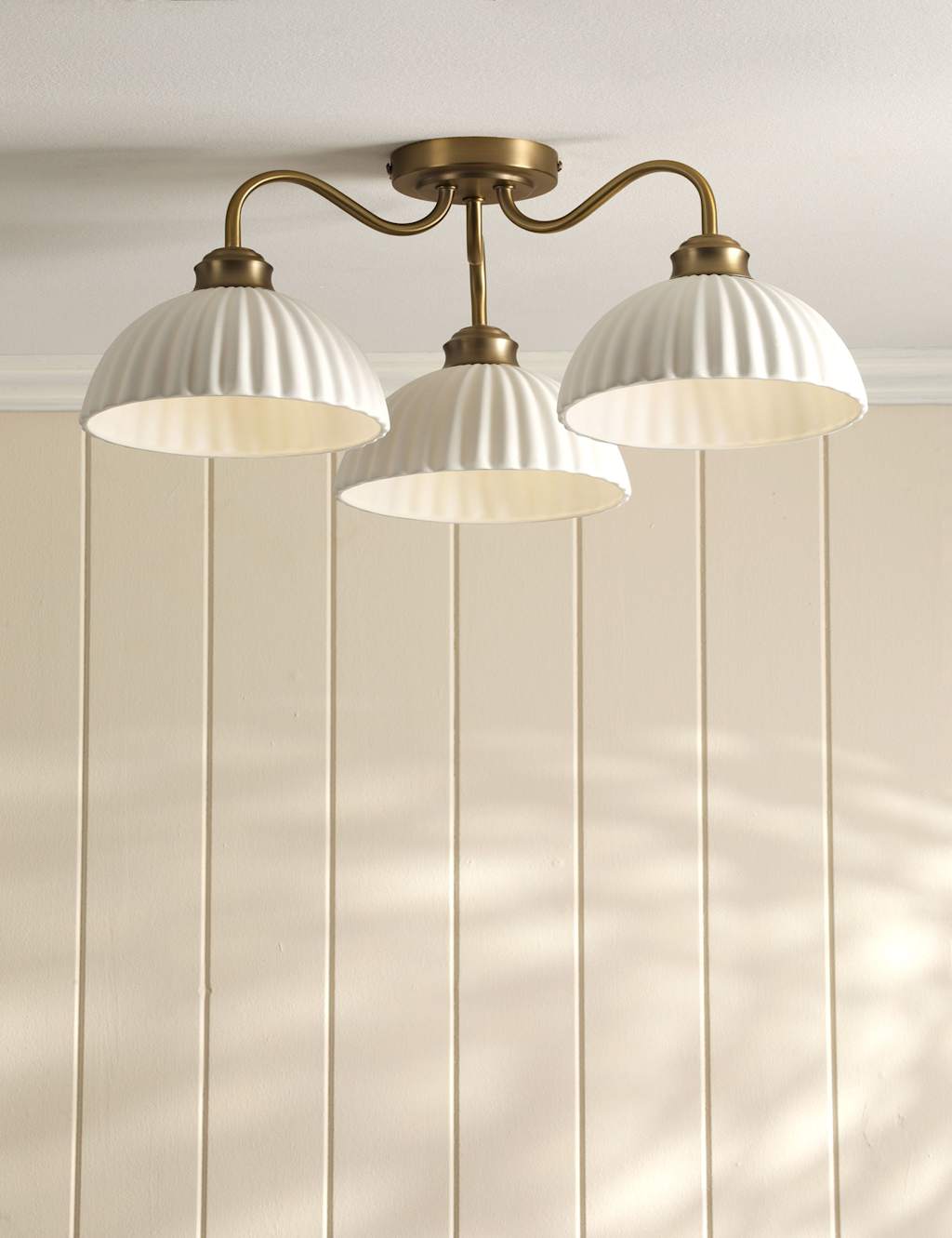 Laura Ashley Durford 3 Light Semi Flush Ceiling Light - Antique Brass - Available at M&S