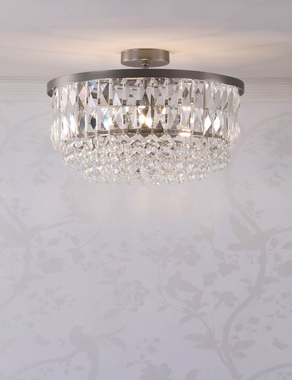 Laura Ashley Rhosill Crystal Semi Flush Ceiling Light - Silver - Available at M&S