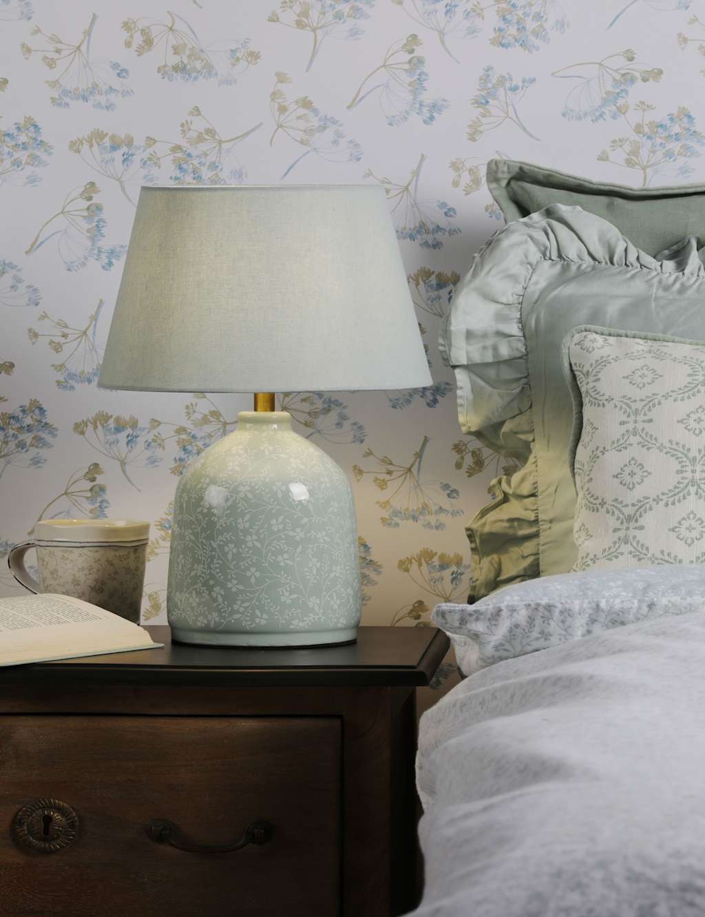 Laura Ashley Campion Ceramic Floral Table Lamp - Blue - Available at M&S