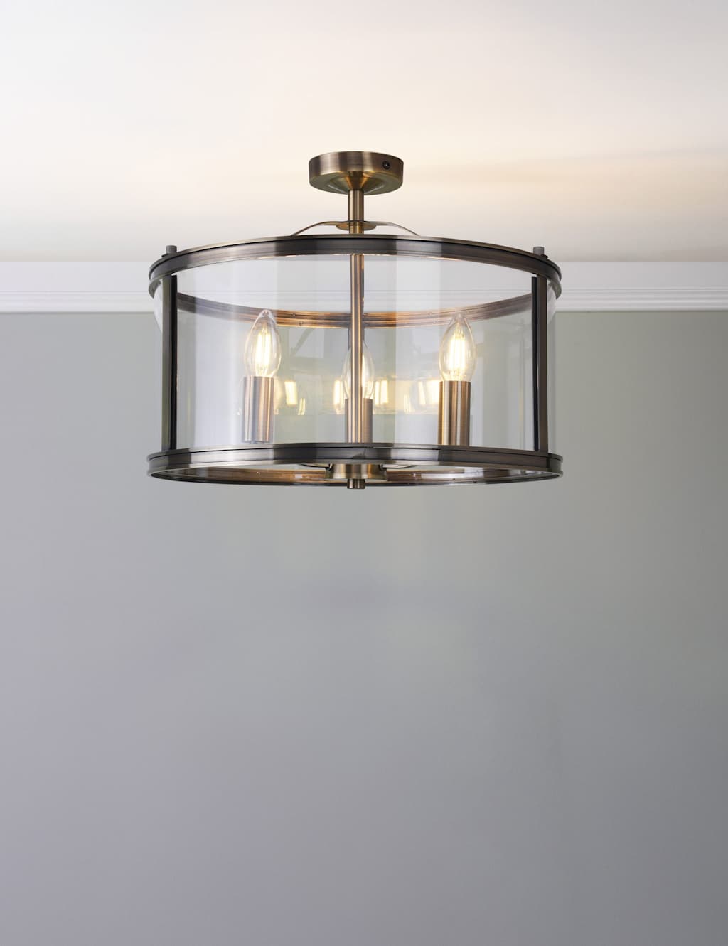 Laura Ashley Harrington 3 Light Semi Flush Ceiling Light - Antique Brass - Available at M&S