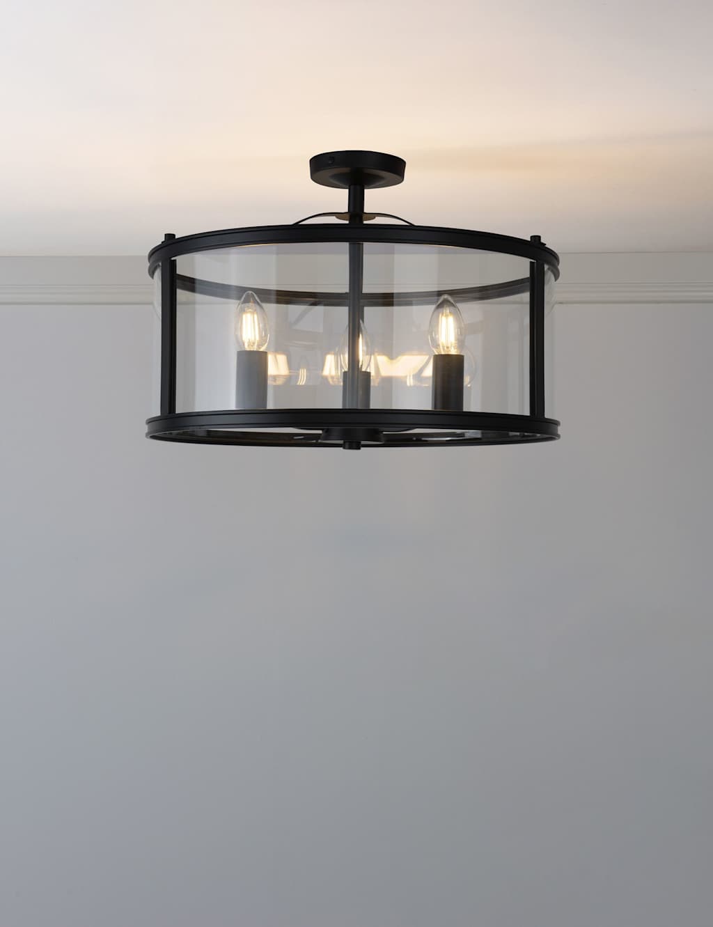 Laura Ashley Harrington 3 Light Semi Flush Ceiling Light - Black - Available at M&S
