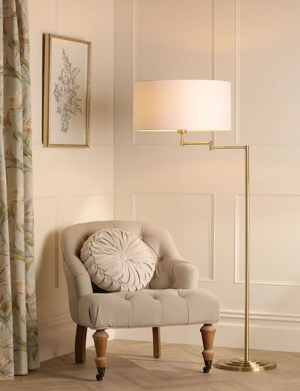 Laura Ashley Marlowe Floor Lamp - Antique Brass - Available at M&S