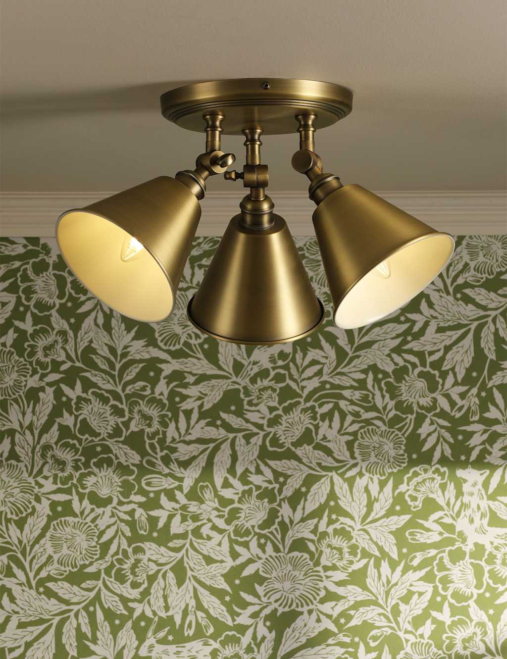 Joules Home Lighting Wollaton Metal 3 Light Plate Spotlight - Antique Brass - Available at M&S
