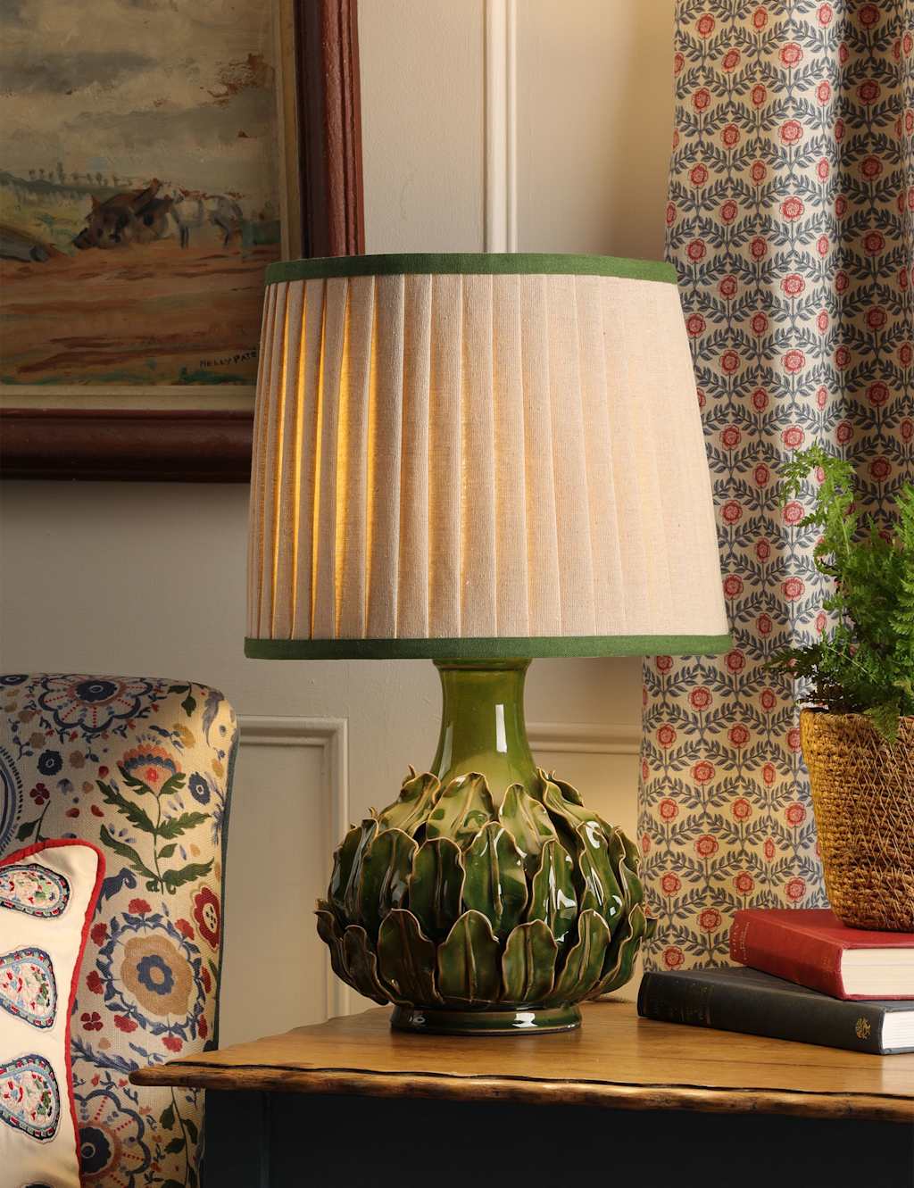 Joules Home Lighting Chatsworth Ceramic Table Lamp - Green - Available at M&S