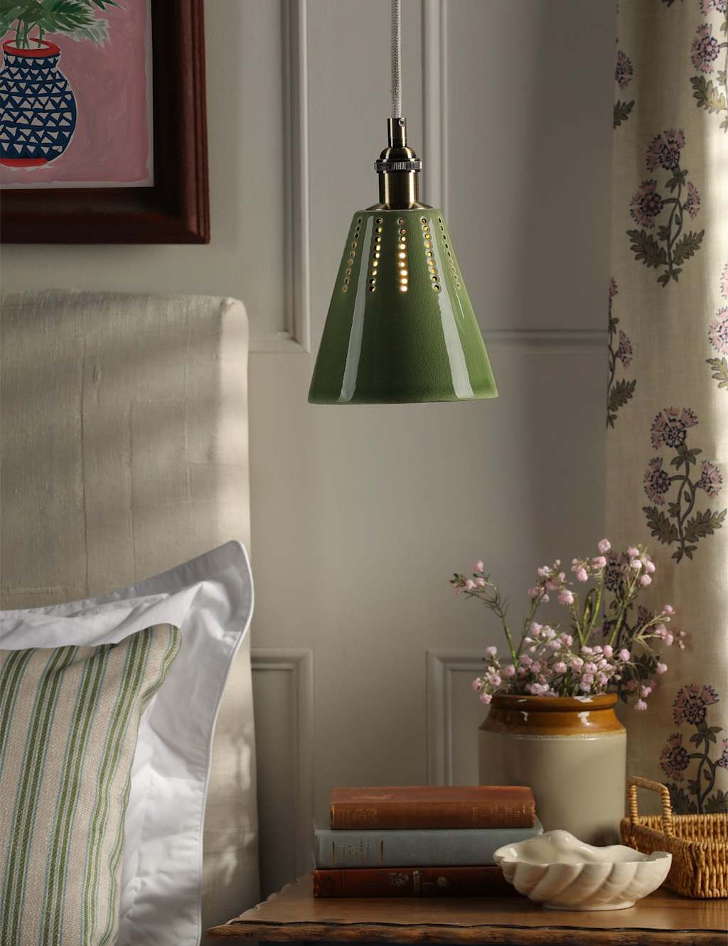 Joules Home Lighting Allington Ceramic Pendant Light - Green Mix - Available at M&S