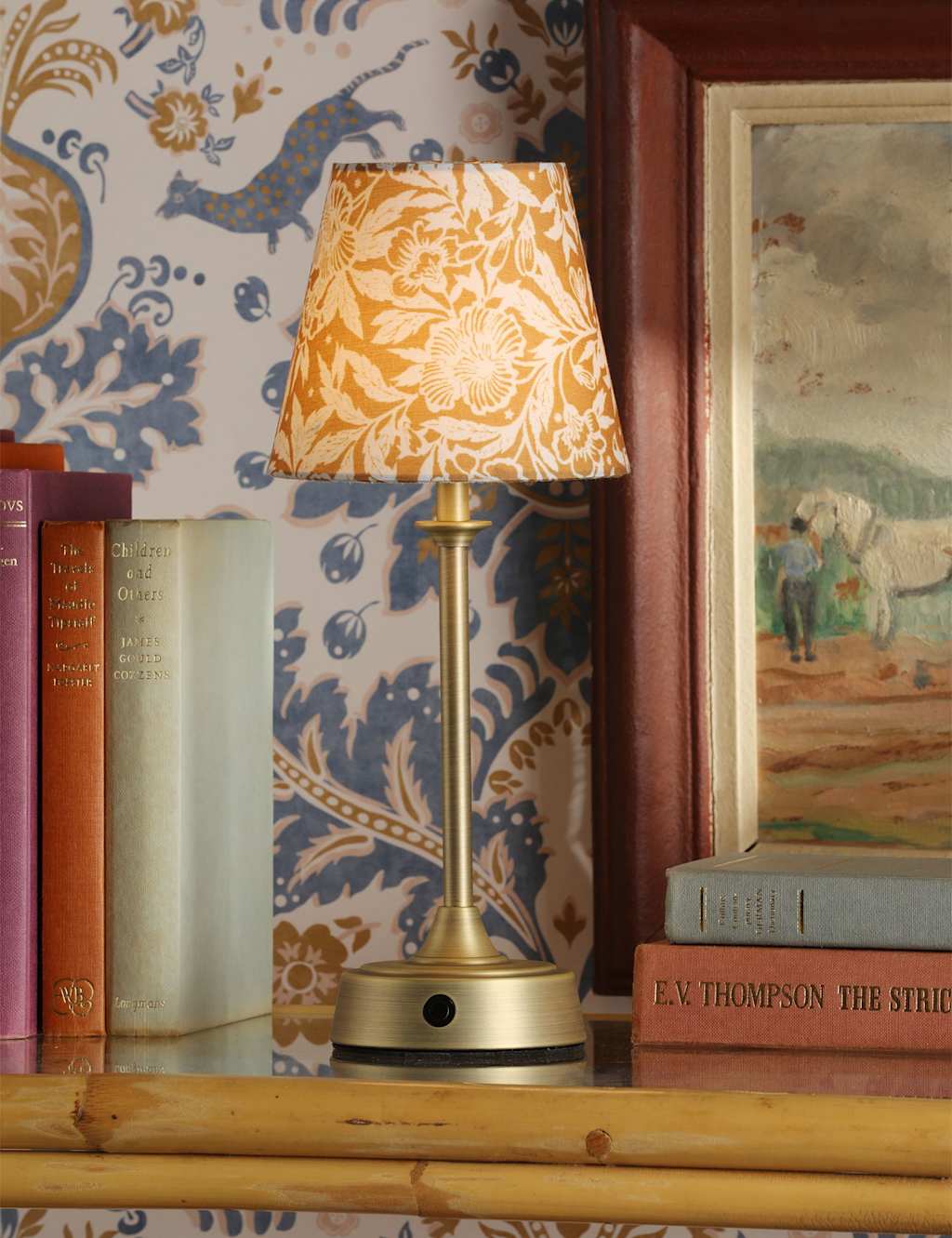 Joules Home Lighting Apsley Rechargeable Metal Floral Table Lamp - Antique Brass - Available at M&S