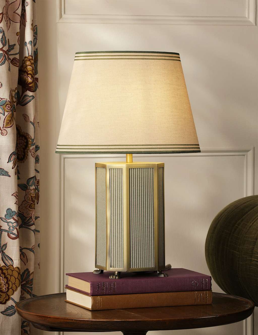 Joules Home Lighting Helmingham Metal & Fabric Table Lamp - Antique Brass - Available at M&S