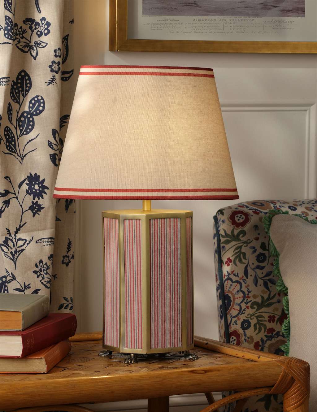 Joules Home Lighting Helmingham Metal & Fabric Striped Table Lamp - Antique Brass - Available at M&S