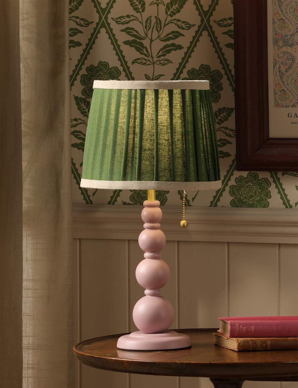 Joules Home Lighting Harewood Wooden Bobbin Table Lamp - Green Mix - Available at M&S