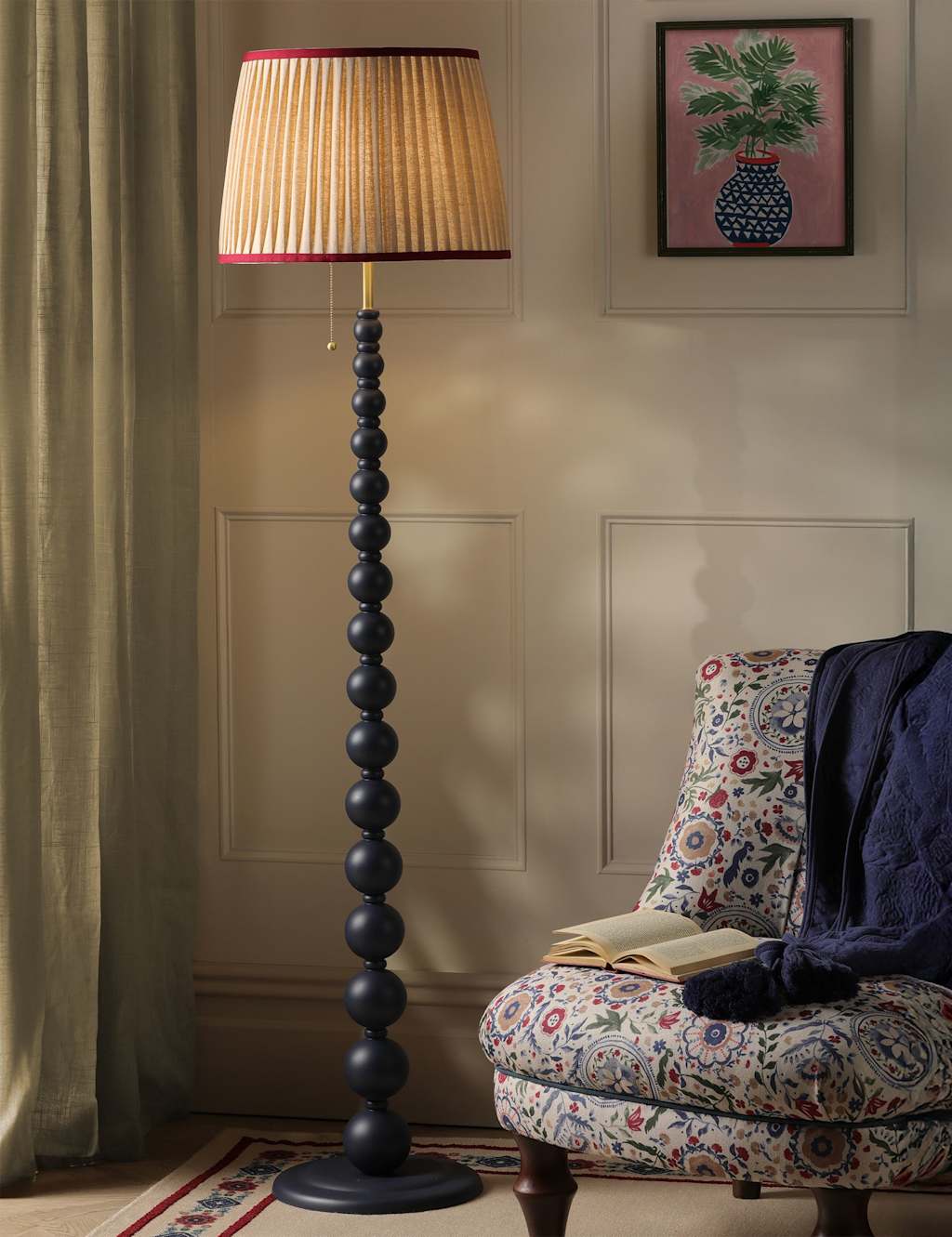 Joules Home Lighting Harewood Wood Bobbin Floor Lamp - Cream Mix - Available at M&S