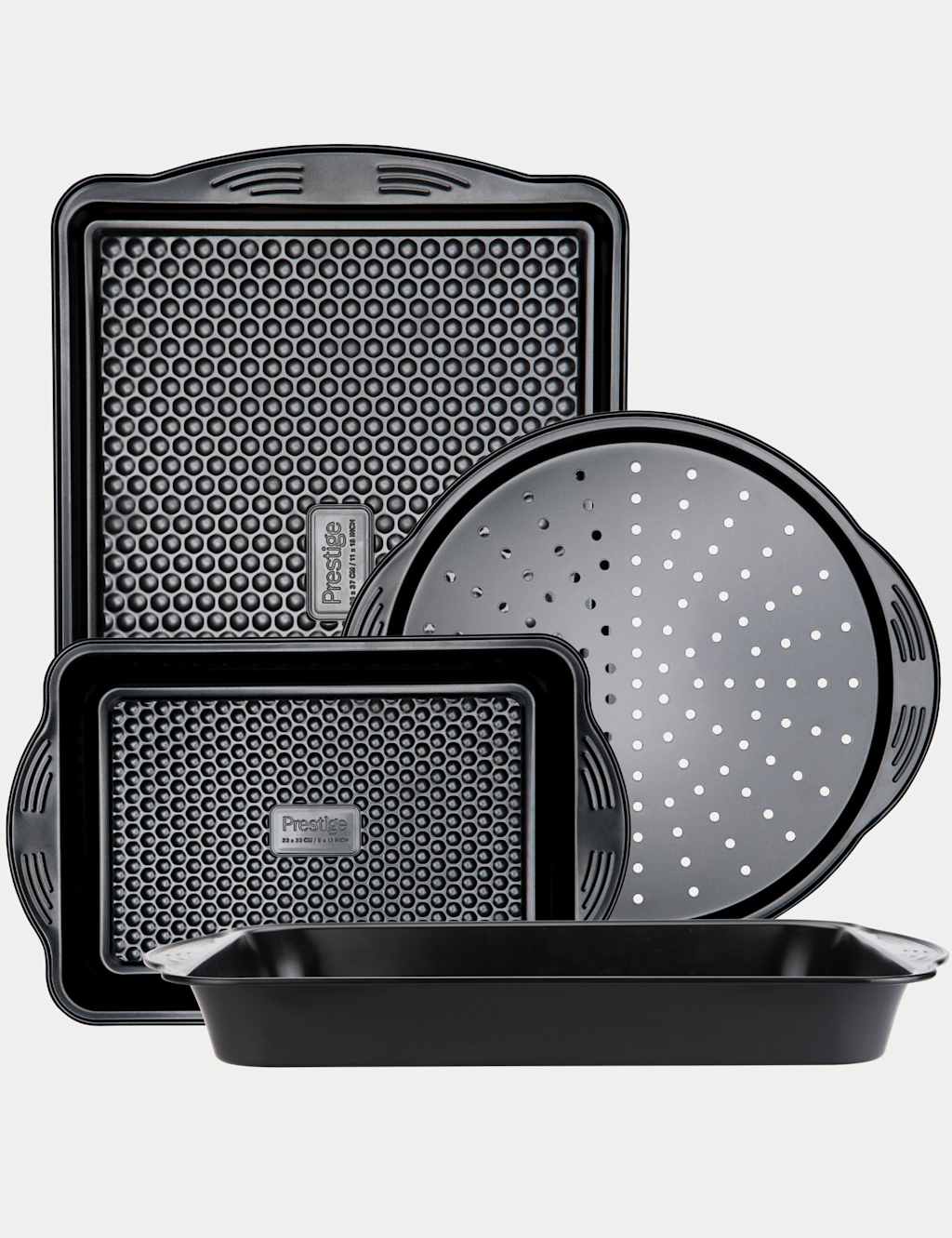 Prestige 4 Piece Aerolift Essential Carbon Steel Baking Trays - Black - Available at M&S