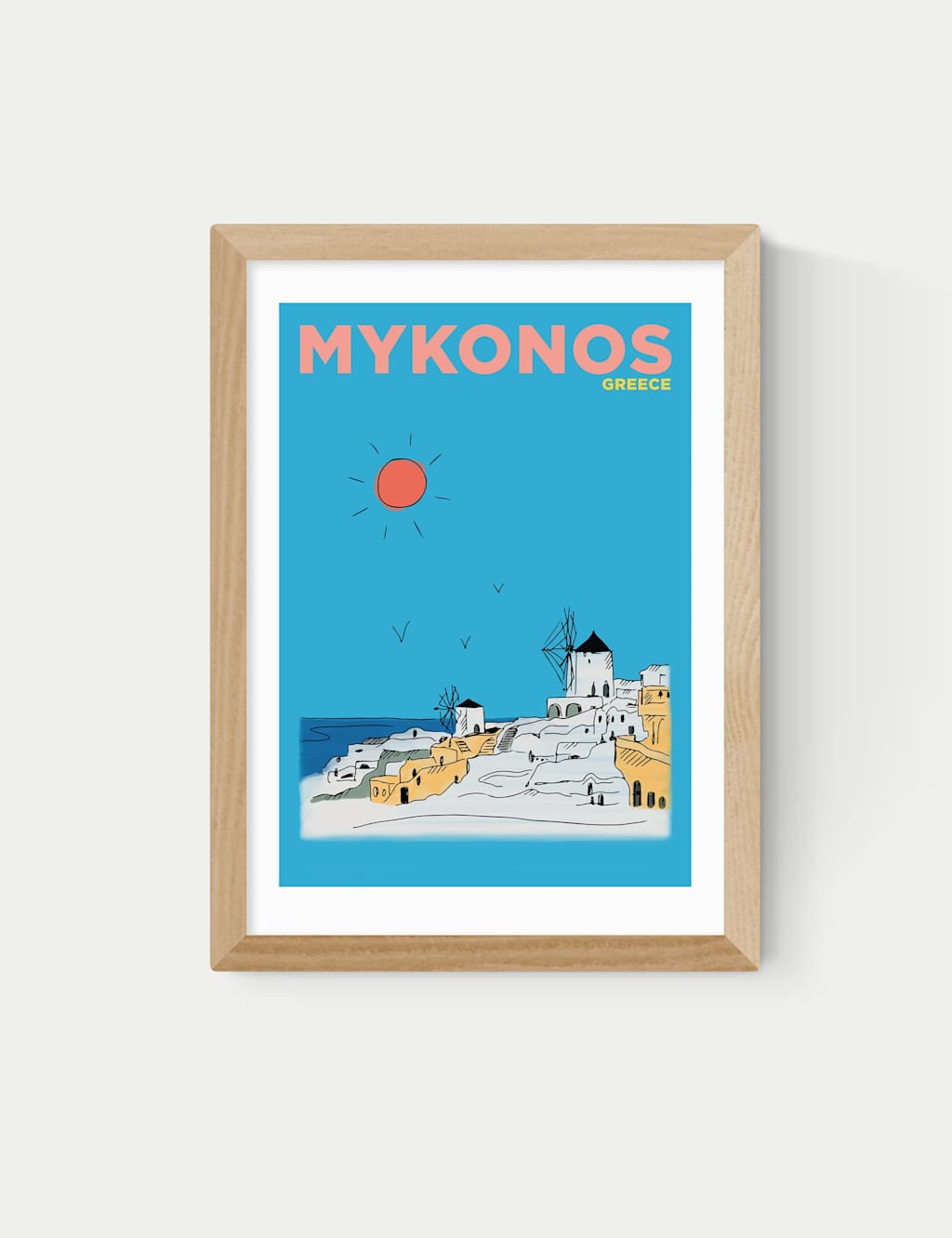 East End Prints Mykonos Greece Framed Art - A3 - Natural - Available at M&S