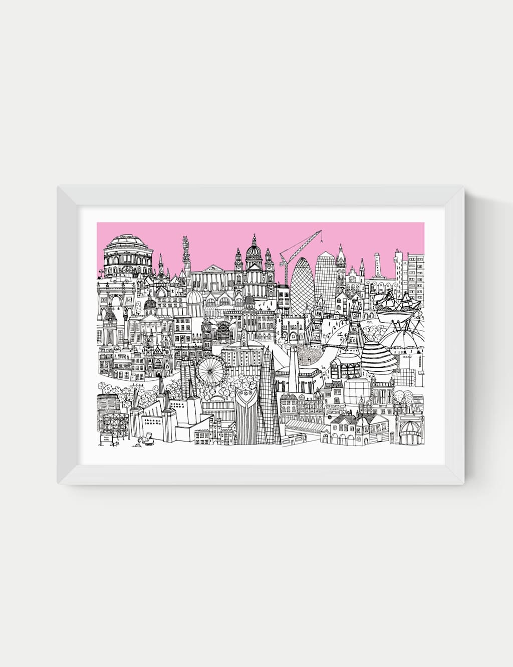 East End Prints London Jungle Pink Framed Art Print - A1 - White - Available at M&S