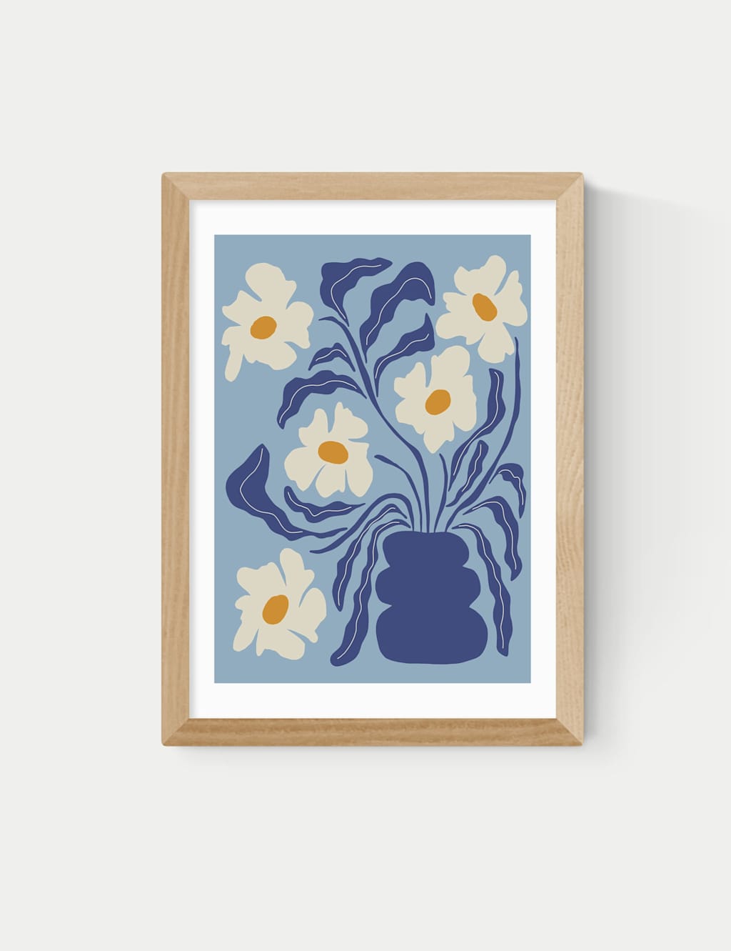 East End Prints Blue Moon Flower Pot Framed Art Print - A3 - Natural - Available at M&S