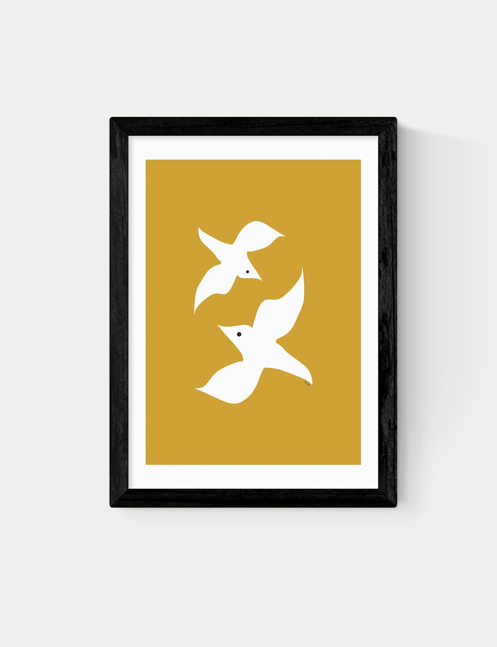 East End Prints Love Birds in Mustard Framed Art Print - A1 - Black - Available at M&S