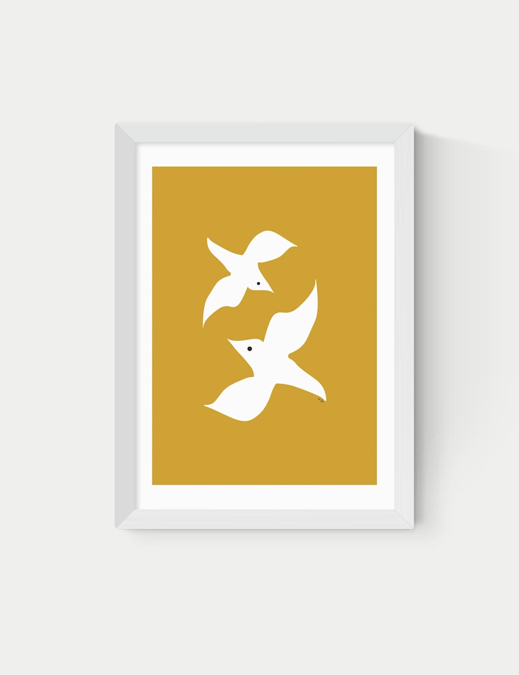 East End Prints Love Birds in Mustard Framed Art Print - A1 - White - Available at M&S