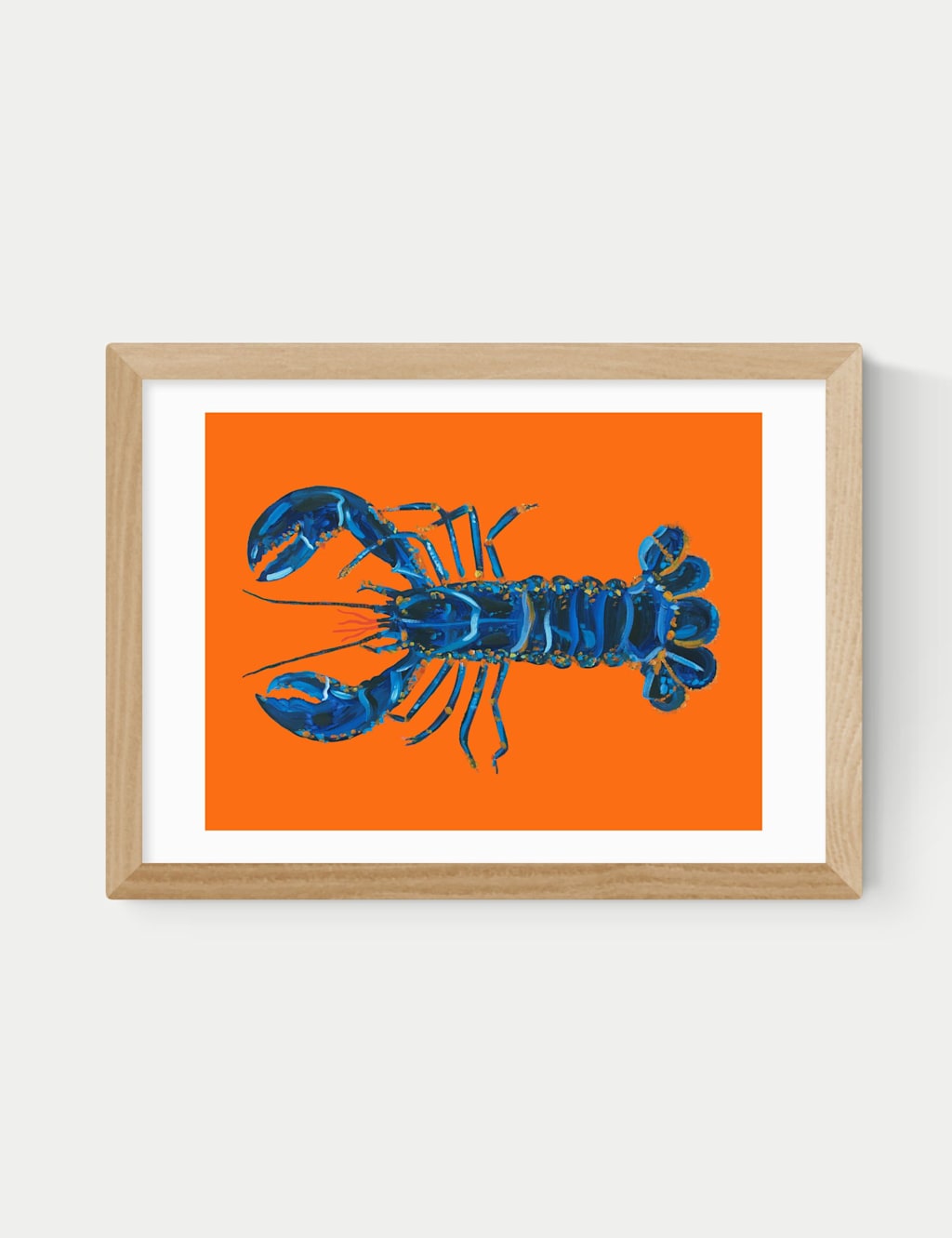 East End Prints Lobster on Orange Framed Art Print - A3 - Natural - Available at M&S