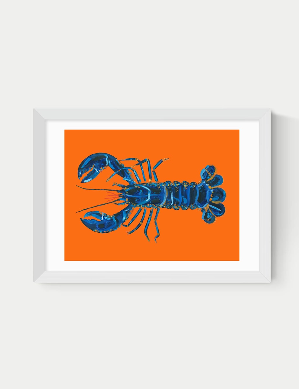 East End Prints Lobster on Orange Framed Art Print - A3 - White - Available at M&S