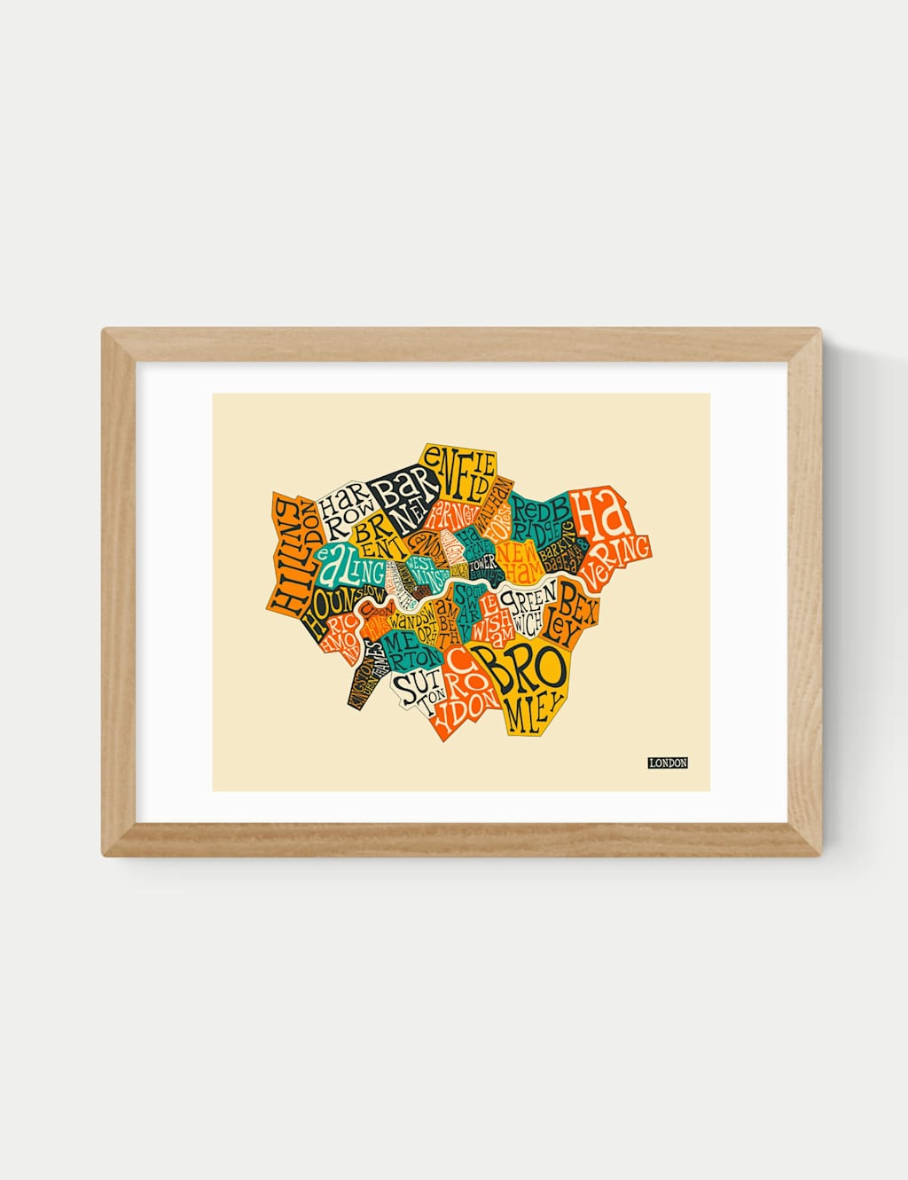 East End Prints London Boroughs Framed Art Print - A2 - Natural - Available at M&S
