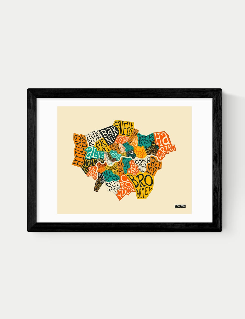 East End Prints London Boroughs Framed Art Print - A3 - Black - Available at M&S