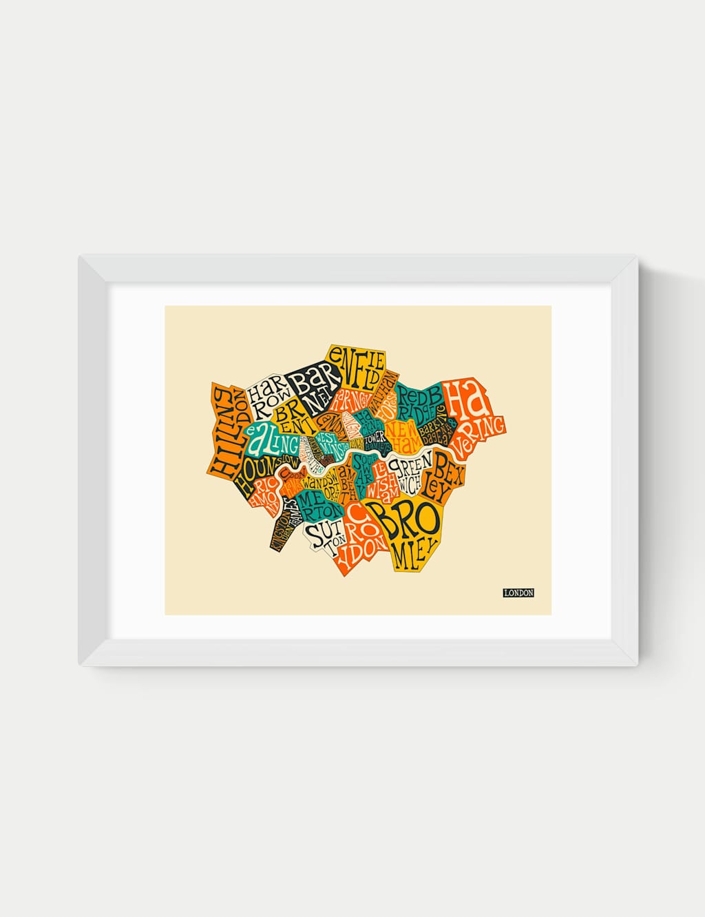 East End Prints London Boroughs Framed Art Print - A3 - White - Available at M&S