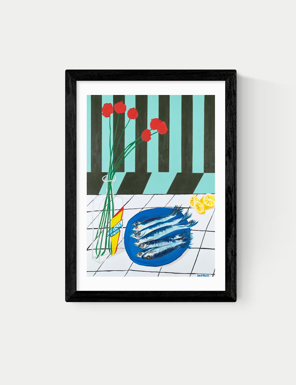 East End Prints Striped Sardines Rectangle Framed Art - A1 - Black - Available at M&S