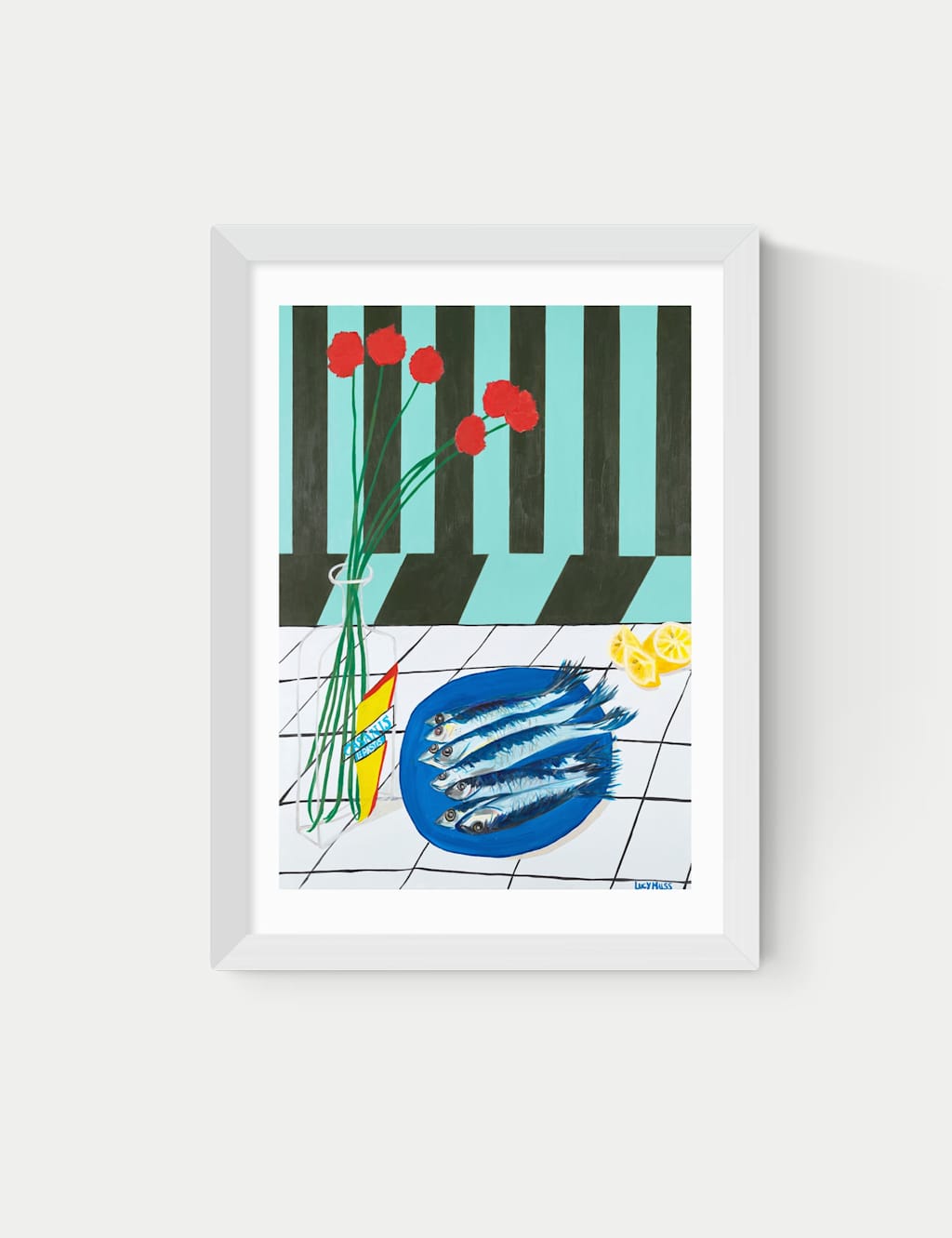 East End Prints Striped Sardines Rectangle Framed Art - A2 - White - Available at M&S