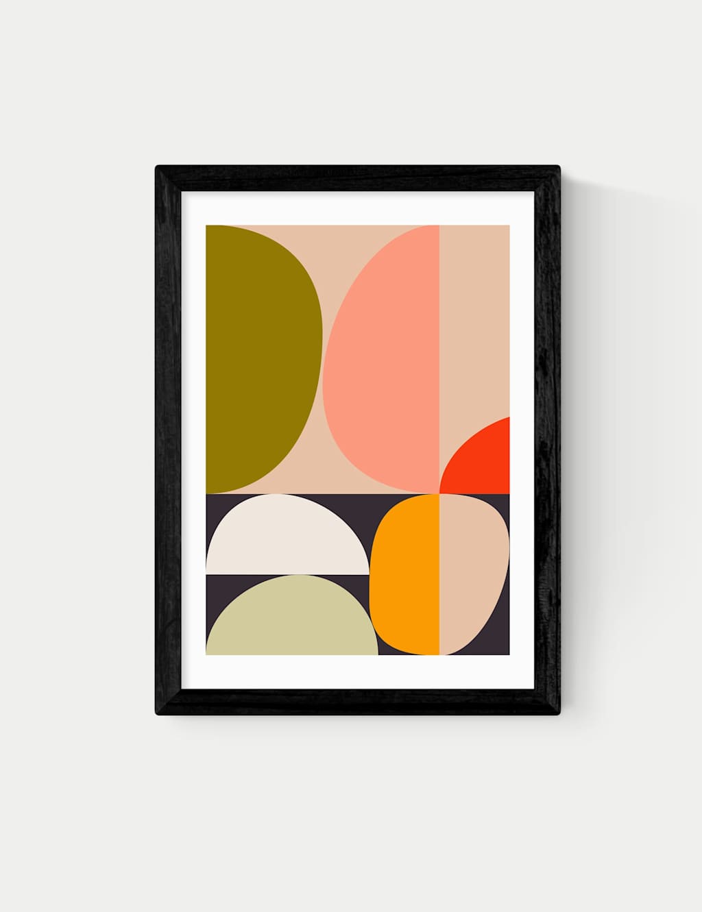 East End Prints Mid Century Half Circles Framed Art - A3 - Black - Available at M&S