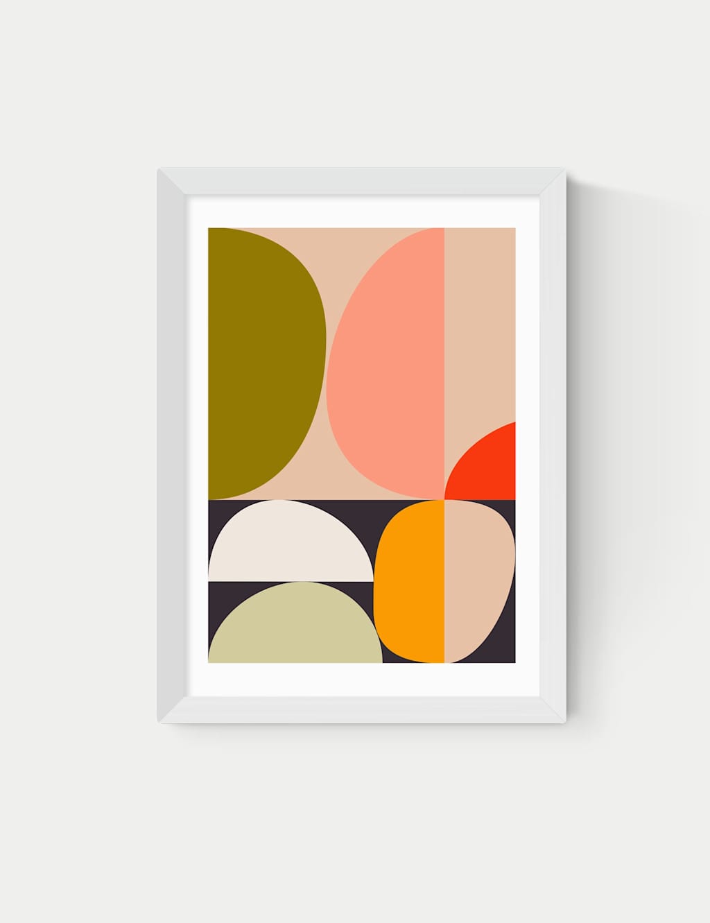 East End Prints Mid Century Half Circles Framed Art - A1 - White - Available at M&S
