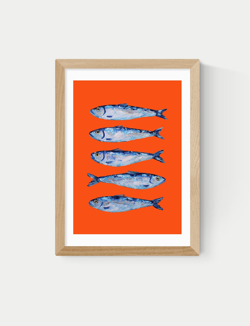 East End Prints Sardines Orange Framed Art Print - A3 - Natural - Available at M&S