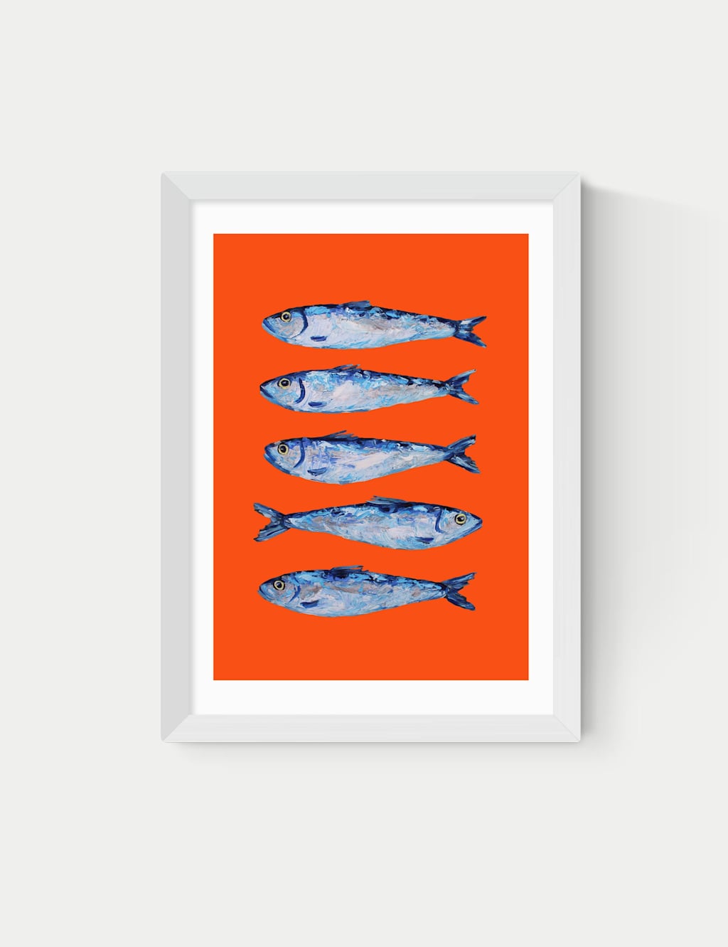 East End Prints Sardines Orange Framed Art Print - A3 - White - Available at M&S