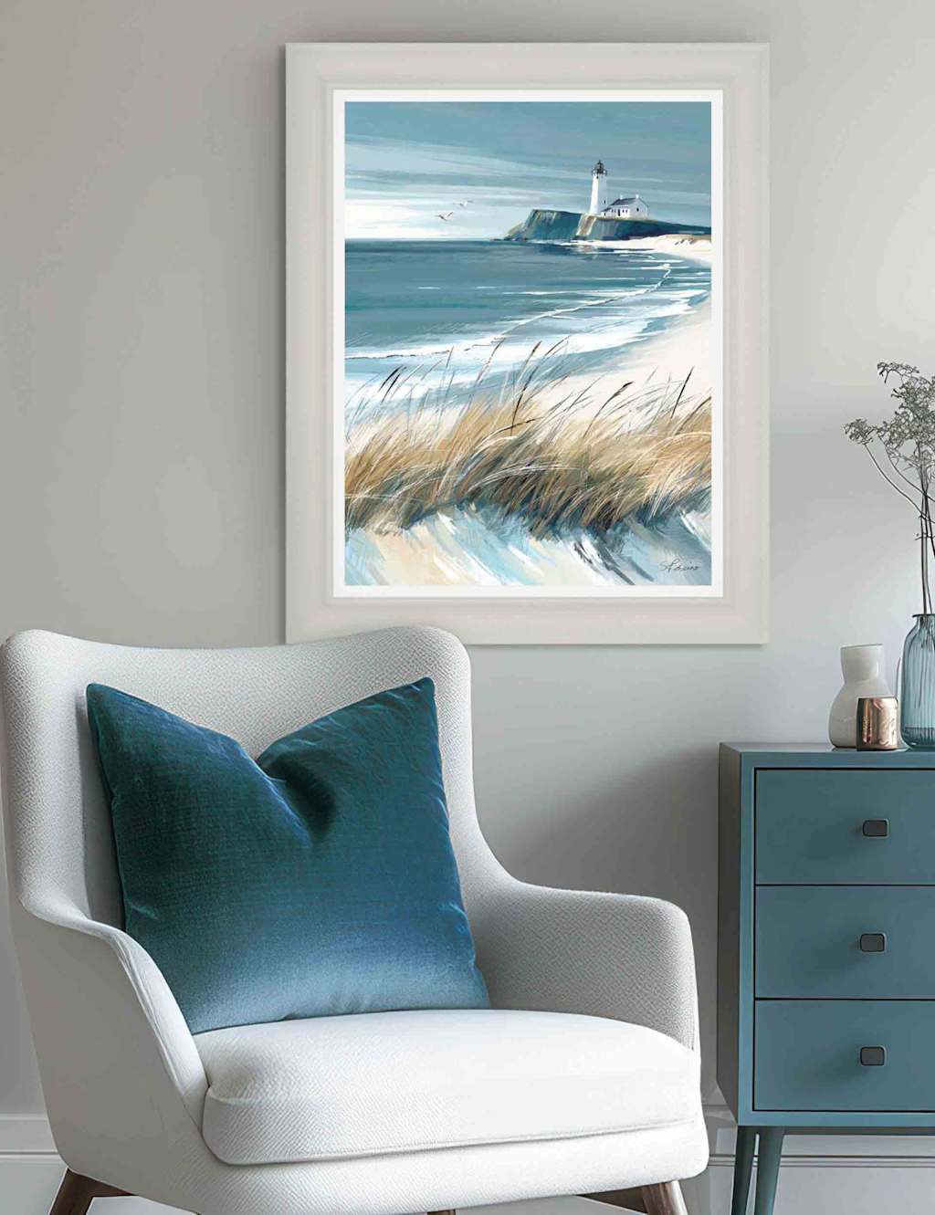 Gallery Direct Making Waves Framed Canvas Wall Art - Pale Blue - Available at M&S