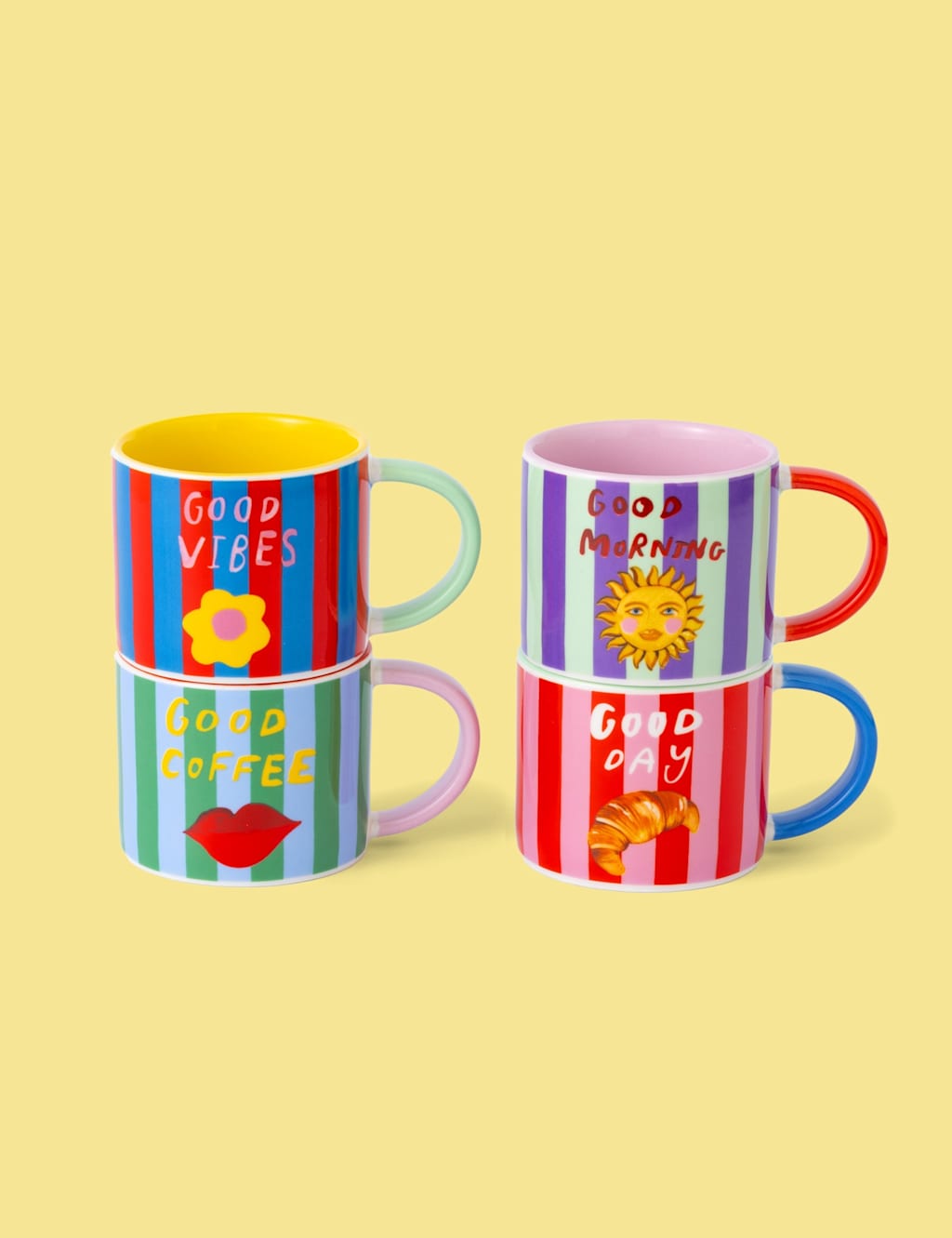 Eleanor Bowmer Set of 4 Coffee Club Striped Espresso Cups - Multi - Available at M&S