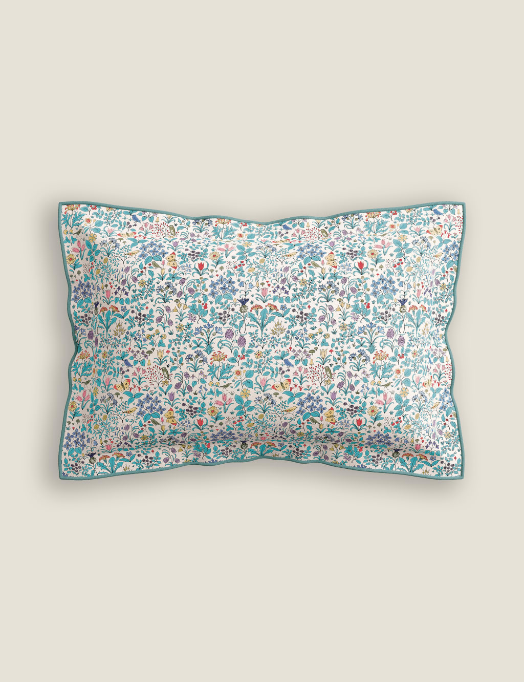 V&A Pure Cotton Voysey Wildflower Pillowcase Aqua