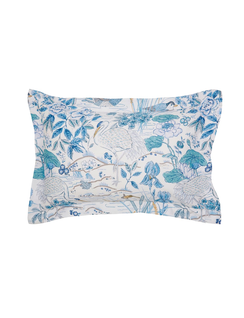 Sanderson Pure Cotton Sateen Crane & Frog Oxford Pillowcase Blue