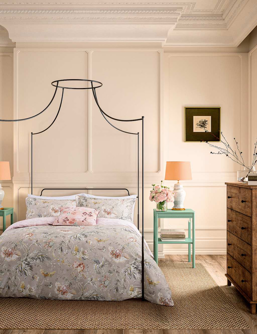 Bedeck Pure Cotton Sateen Suffolk Garden Bedding Set - King Size (5 ft) - Grey - Available at M&S