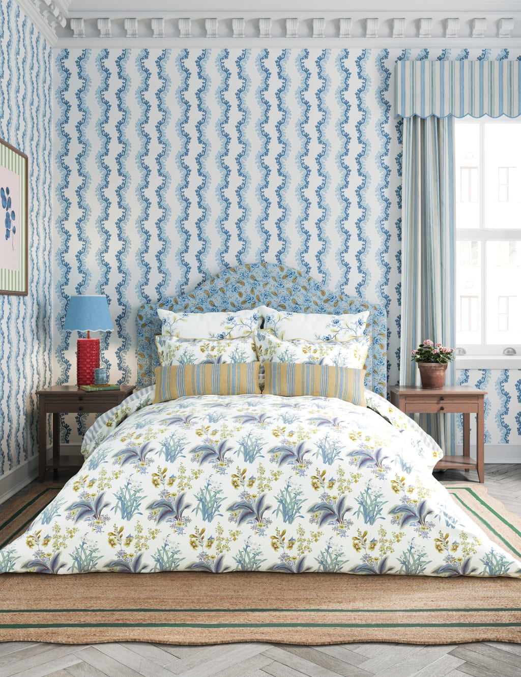 Sanderson X National Trust Pure Cotton Sateen Enys Garden Bedding Set - 5FT - Indigo, Indigo