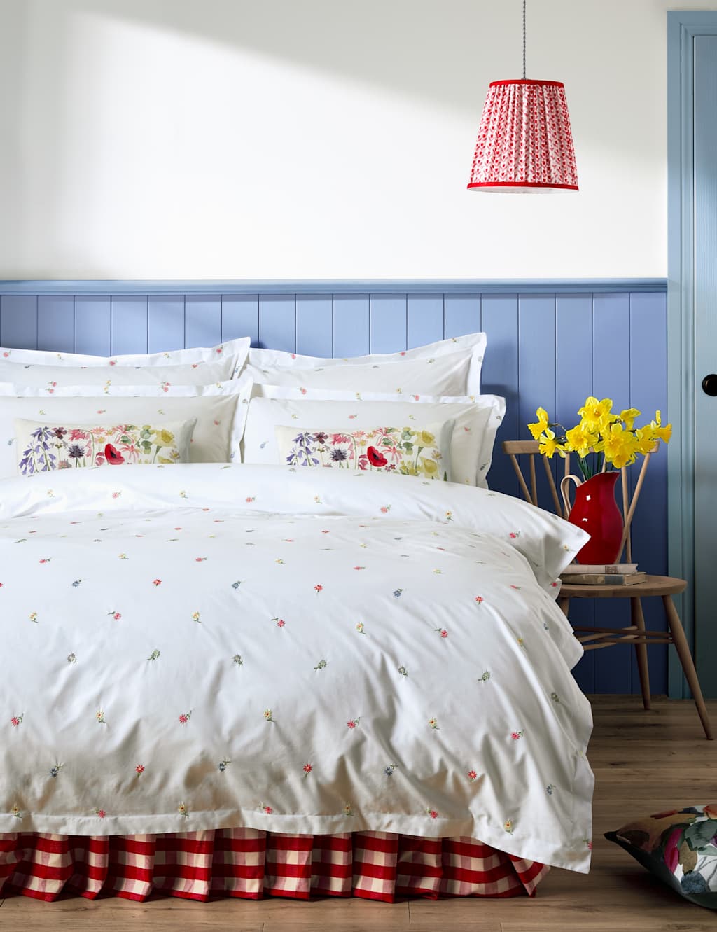 Bluebellgrey Pure Cotton Floral Embroidered Bedding Set - Single (3 ft) - White Mix - Available at M&S