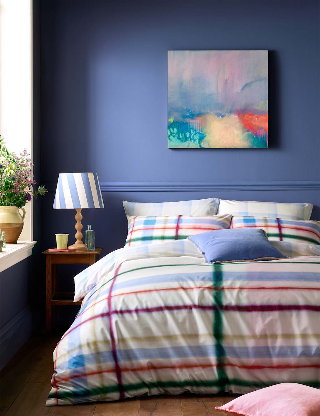 Bluebellgrey Pure Cotton Edinburgh Plaid Bedding Set - King Size (5 ft) - Multi - Available at M&S