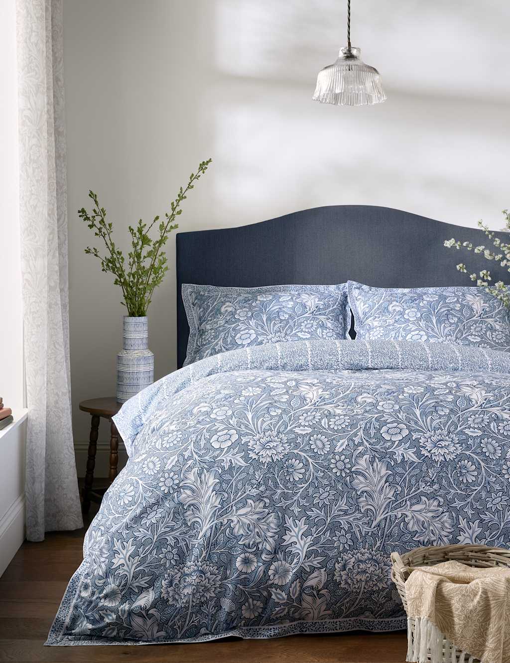 William Morris At Home Pure Cotton Frieze Double Bough Bedding Set - Double (4 ft 6) - Medium Blue Mix - Available at M&S