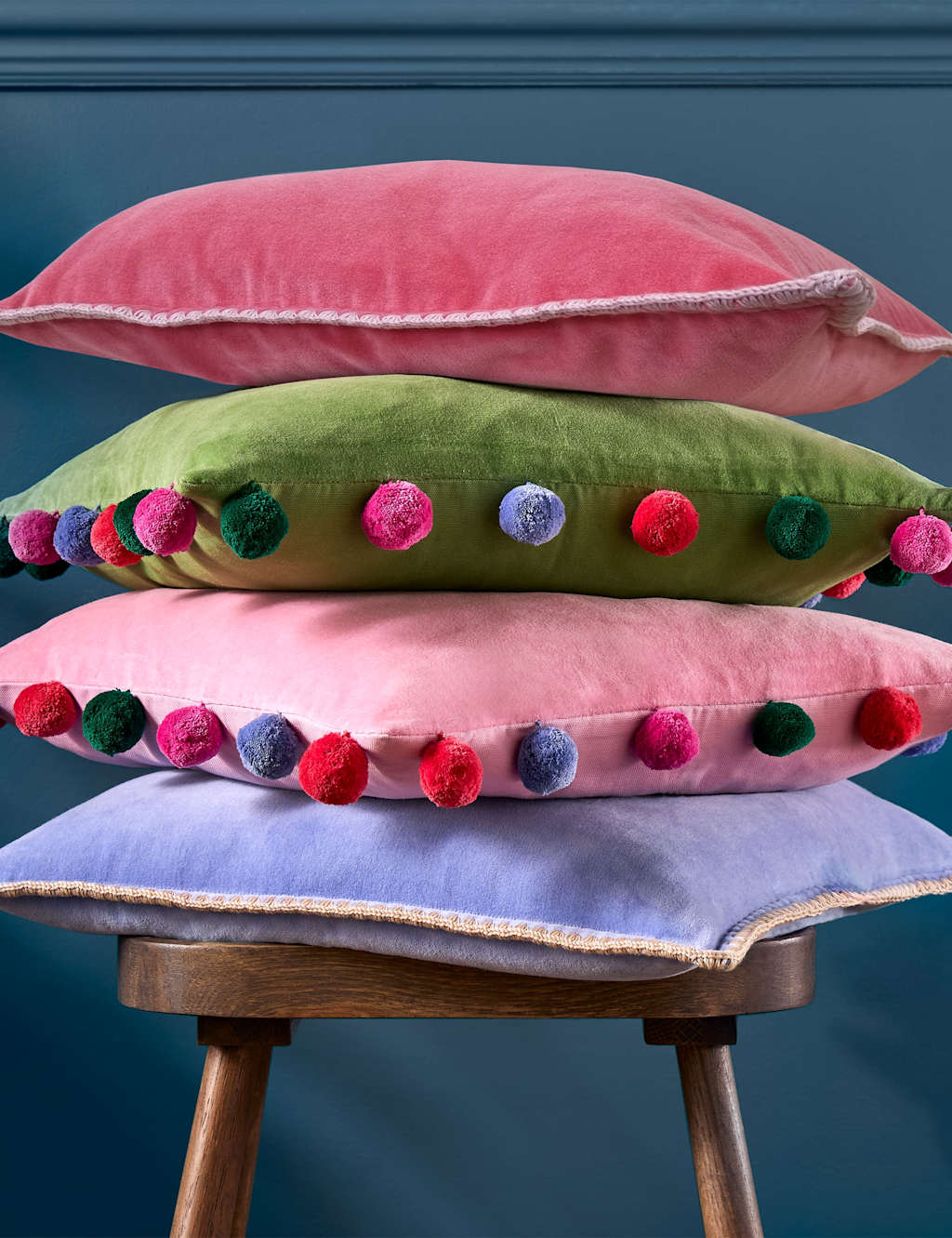 Bluebellgrey Blanket Stitch Velvet Cushion - Lilac - Available at M&S