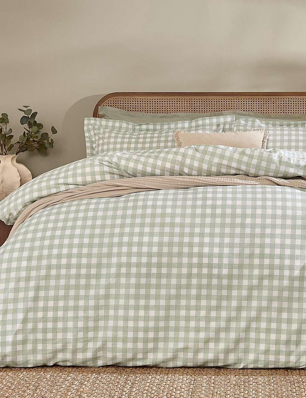 Yard Washed Cotton Barton Gingham Bedding Set - Single (3 ft) - Green Mix - Available at M&S