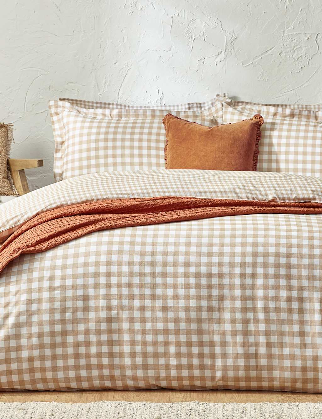 Yard Washed Cotton Barton Gingham Bedding Set - Single (3 ft) - Beige Mix - Available at M&S