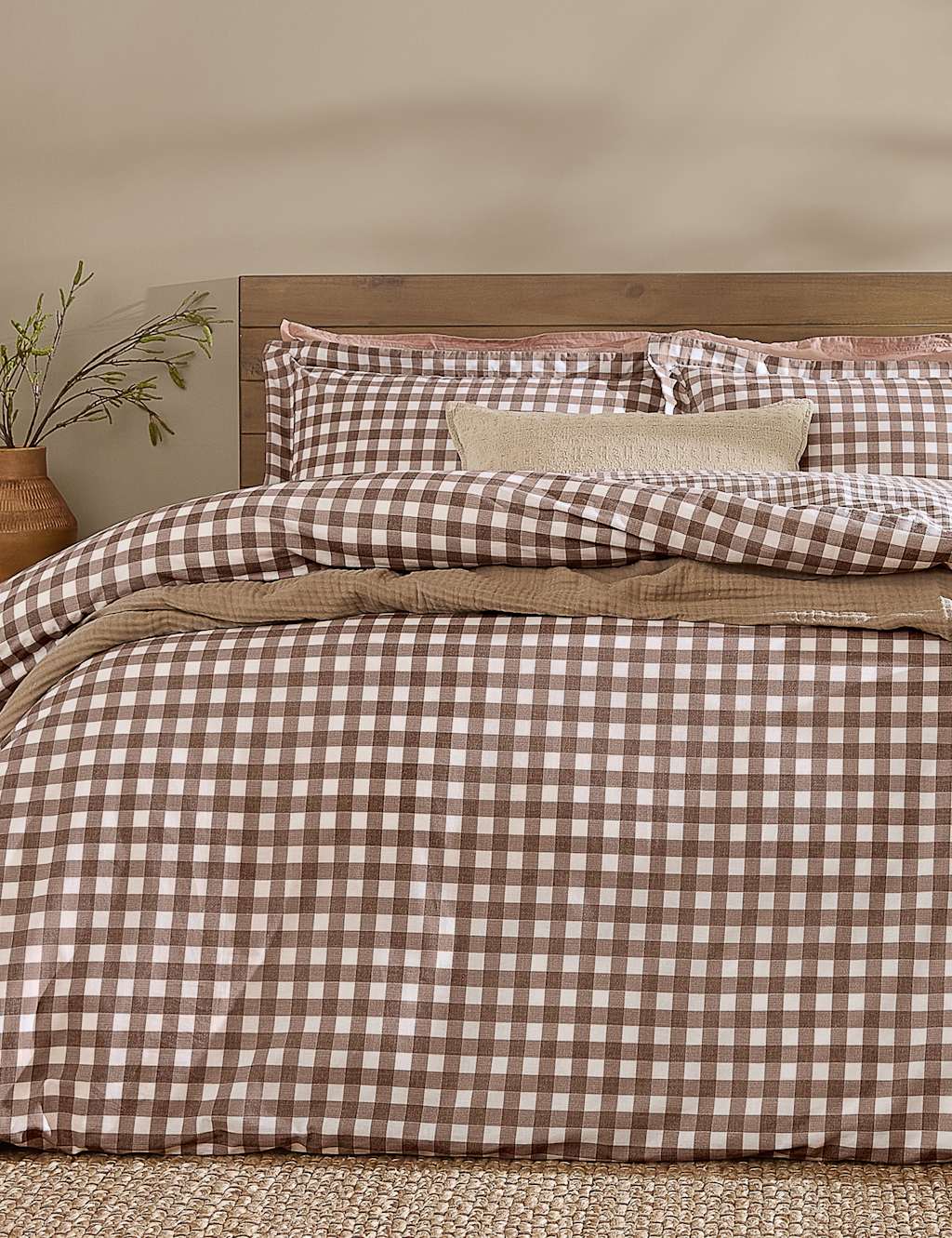 Yard Washed Cotton Barton Gingham Bedding Set - Super King Size (6 ft) - Brown Mix - Available at M&S