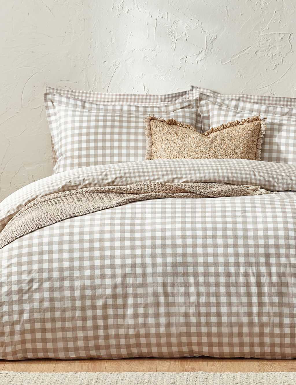 Yard Washed Cotton Barton Gingham Bedding Set - Single (3 ft) - Natural Mix - Available at M&S