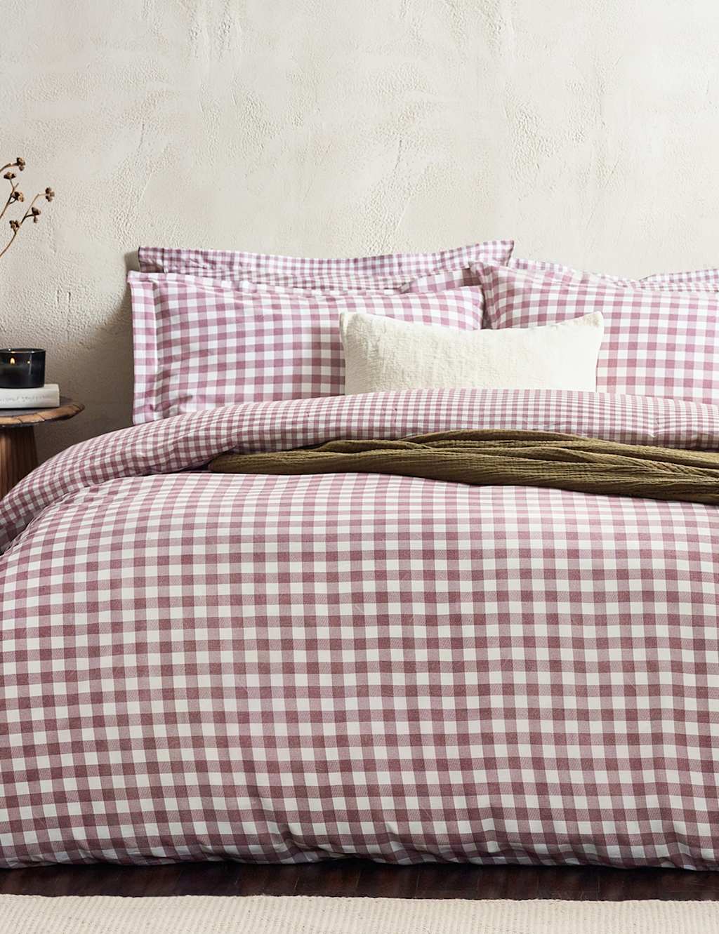 Yard Washed Cotton Barton Gingham Bedding Set - Double (4 ft 6) - White Mix - Available at M&S