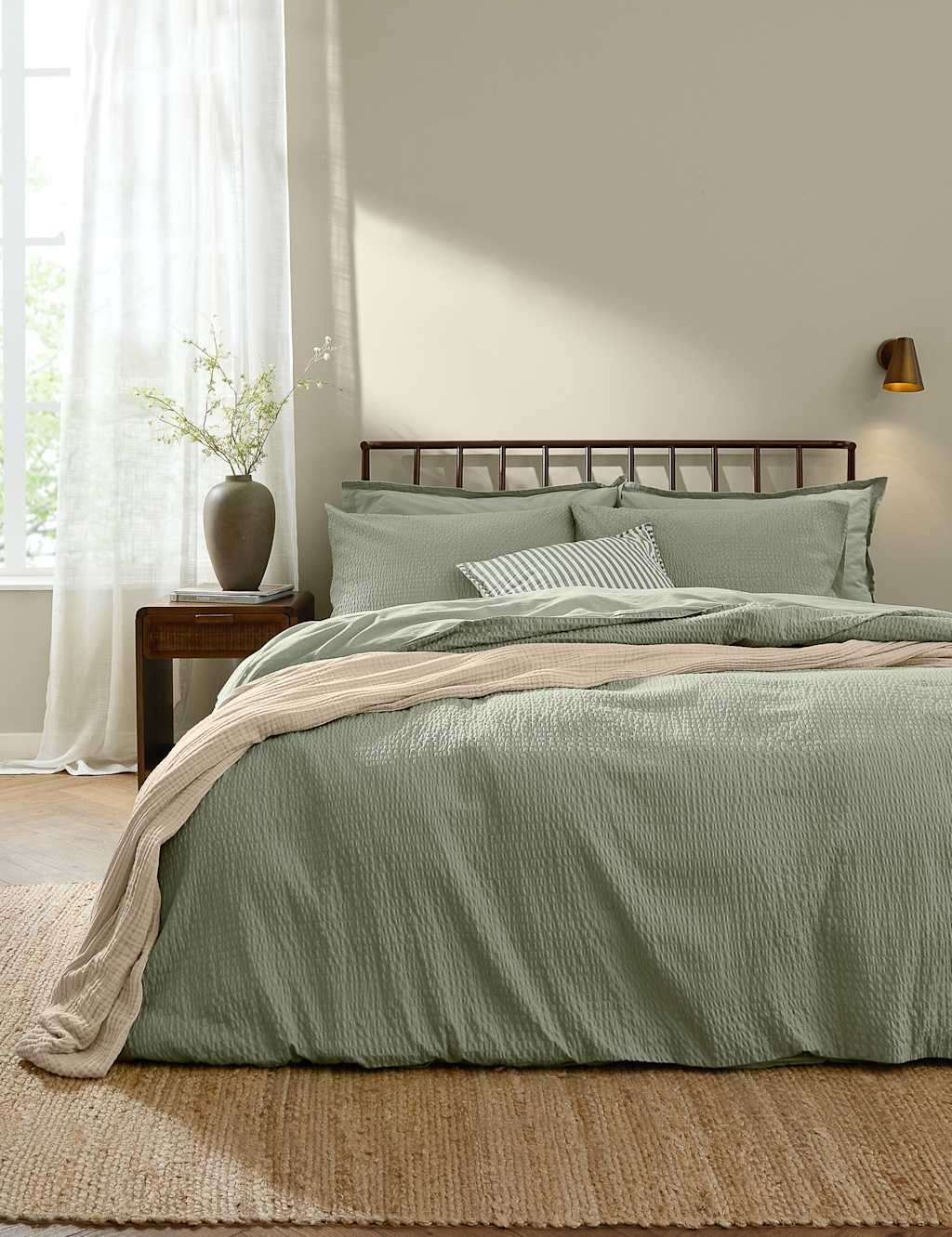 Yard Hebden Pure Cotton Seersucker Bedding Set - Super King Size (6 ft) - Green - Available at M&S