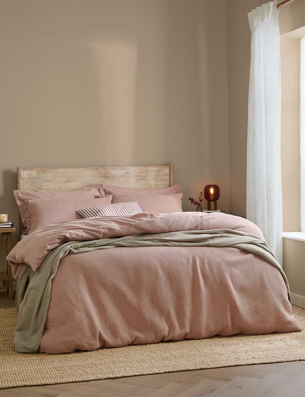 Yard Pure Cotton Percale Hebden Waffle Bedding Set - Super King Size (6 ft) - Soft Pink - Available at M&S