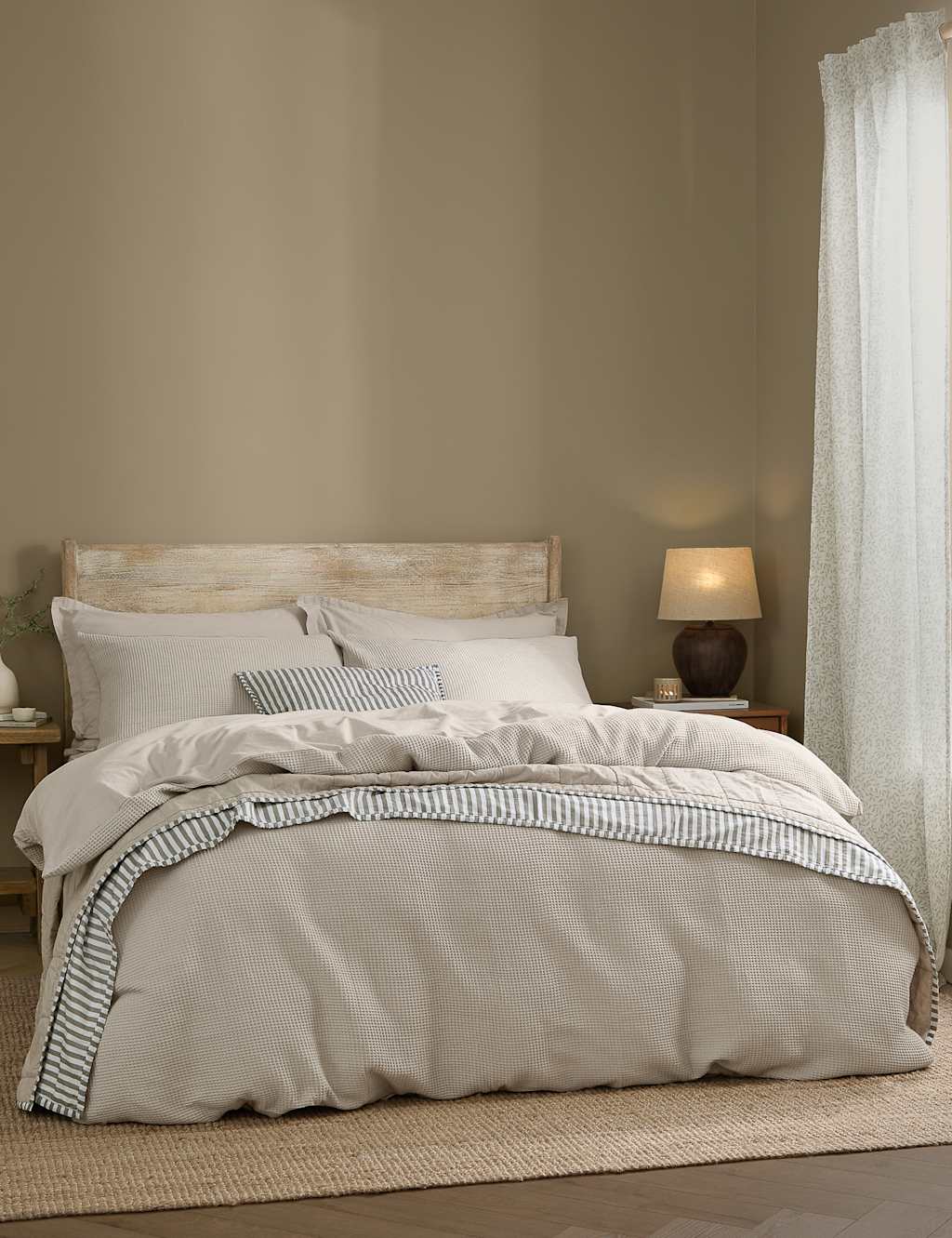 Yard Pure Cotton Percale Hebden Waffle Bedding Set - King Size (5 ft) - Stone - Available at M&S