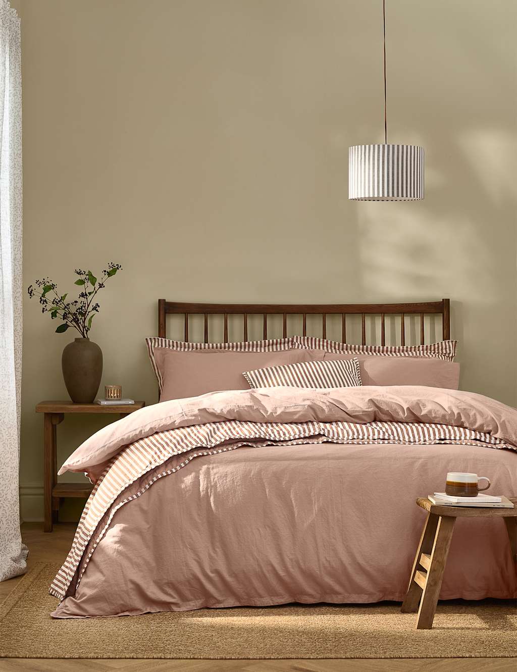 Yard Pure Cotton Percale Hebden Bedding Set - Double (4 ft 6) - Pink - Available at M&S